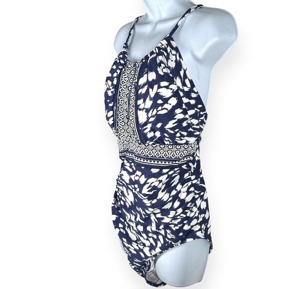 LA BLANCA Changing Tides Mio Swimsuit One Piece High Neck Keyhole Navy Blue 16 - Picture 6 of 13